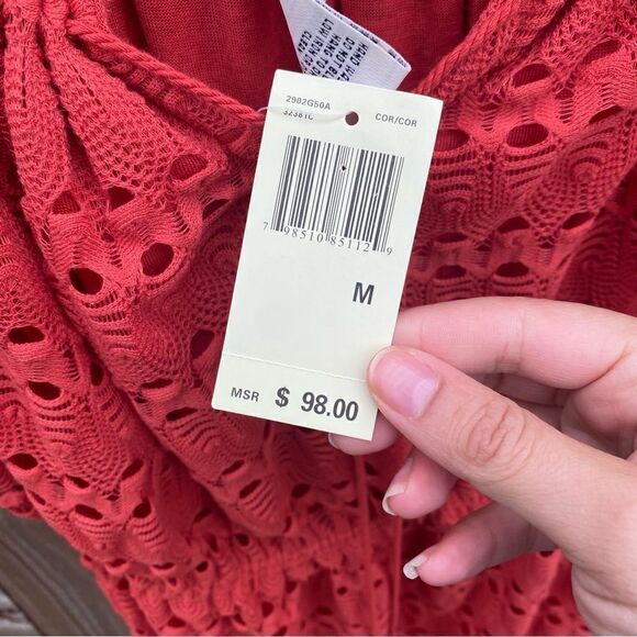 NEW Max Studio Lace Crochet Bohemian A-line orangish Red Mini Dress - Picture 4 of 9